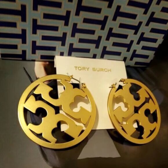 Tory Burch Gold Cutout Logo Earrings - Picture 2 of 4